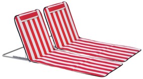 Outsunny Set 2 Șezlonguri de Plajă cu Spătar Reglabil în 5 Poziții, Tetieră și Geantă de Transport, 124x53x45 cm, Roșu | Aosom Romania