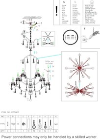 Candelabru din metal, auriu, cu 16 brațe tip lumânare și cristale din sticlă transparentă, 160 x 120 cm, „Cambridge”