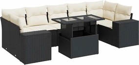 vidaXL Set mobilier de grădină cu perne, 8 piese, negru, poliratan