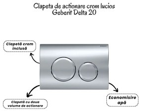 Set vas wc suspendat rimless cu capac soft close Oslo, rezervor incastrat si clapeta crom Geberit