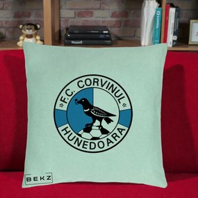 Perna Personalizata FC Corvinul Hunedoara Fotbal, 40x40 cm, Verde Menta, Husa Detasabila, Perna Inclusa, BEKZ®