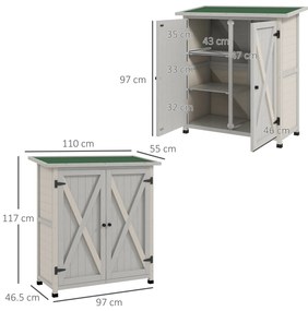 Outsunny Dulap de Exterior din Lemn, Căsuță pentru Unelte cu 2 Rafturi și Acoperiș Impermeabil, 110x55x117 cm, Gri | Aosom Romania