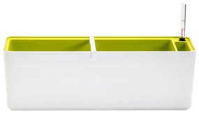 Ghiveci cu sistem de auto-irigare Plastia Berberis, lungime 59 cm, alb - verde