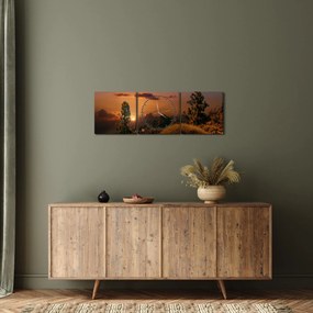Tablou naturii cu apus de soare (cu ceas) (90x30 cm)