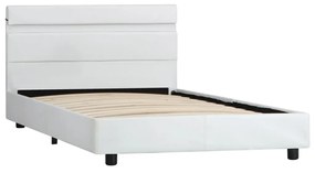 Cadru de pat cu LED, alb, 90 x 200 cm, piele artificiala Alb, 90 x 200 cm