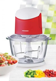 Tocator de legume Heinner HMC-K500WHR, bol sticla 1L, 2 cutite din inox, 500W, culoare alb rosu