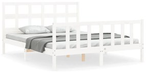 3193022 vidaXL Cadru de pat cu tăblie, alb, 160x200 cm, lemn masiv