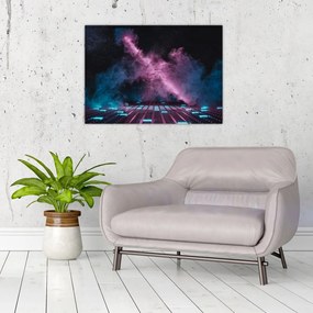 Tablou pe sticlă - Fum roz-albastru (70x50 cm)