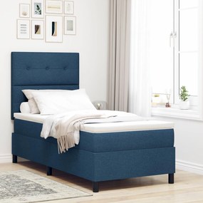vidaXL Pat cu arcuri cu saltea albastră 90x200 cm material