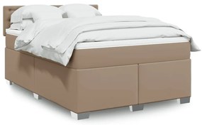 vidaXL Pat box spring cu saltea, cappuccino, 140x200cm piele ecologică