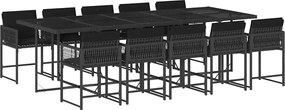 vidaXL Set mobilier de exterior cu perne, 11 piese, negru, poliratan