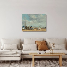 Tablou pe sticlă - Eugène Boudin, Beach  at Trouville, reproducere (70x50 cm)
