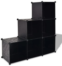 Dulap de depozitare tip cub, 6 compartimente, negru Negru, 1, Negru