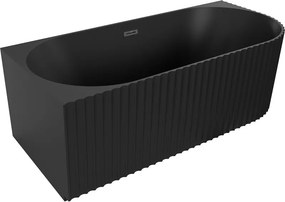 Mexen Gia cadă de colț cu nervuri stânga 170 x 80 cm, negru mat, preaplin negru - 52701708071L-70