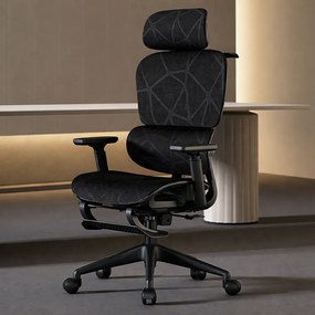 Scaun ergonomic, functie translatie sezut, cotiere reglabile 3D, tetiera 3D, suport lombar reglabil, spătar reglabil inaltime, pivotant, suport picioare, Negru