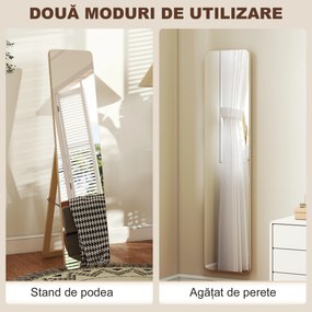 HOMCOM Oglindă de Podea și de Perete cu Cadru din Lemn și Suport Pliabil, 37 x 43 x 156 cm, Culoare Lemn | Aosom Romania