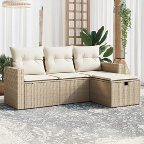 vidaXL Set canapele de grădină, 4 piese, cu perne, bej, poliratan