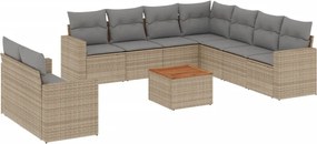 vidaXL Set canapele de grădină, 10 piese, cu perne, bej, poliratan