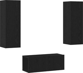 vidaXL Set comodă TV Pe perete Stejar Negru Lemn compozit