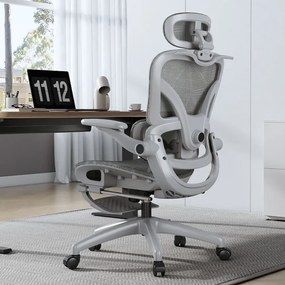 RESIGILAT- ErgoVision Pro – Scaun Ergonomic, Suport Lombar Reglabil, Umeras, Cotiere Rabatabile, Suport pentru Picioare, Mesh, Gri