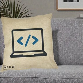 Perna Personalizata Laptop Cod HTML, 40x40 cm, Crem, Husa Detasabila, Perna Inclusa, BEKZ®