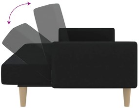 Canapea extensibila cu 2 locuri, negru, material textil Negru, Fara suport de picioare
