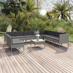 vidaXL Set mobilier de grădină cu perne, 11 piese, gri, poliratan