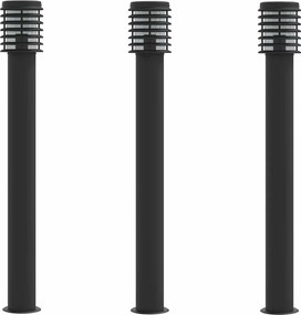vidaXL Lămpi de podea de exterior 3 buc. negru 110 cm oțel inoxidabil
