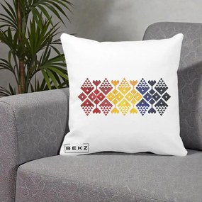 Perna Personalizata Motiv Tricolor Romanesc Broderie, 40x40 cm, Alba Mata, Husa Detasabila, Perna Inclusa, BEKZ®