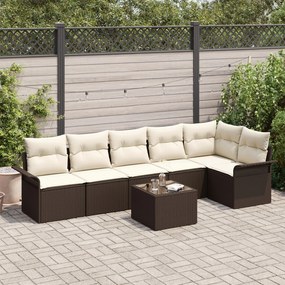 vidaXL Set de canapele pentru grădină cu pernă 7 pcs Maro Rattan poli