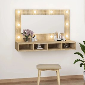 808894 vidaXL Dulap cu oglindă și LED, stejar sonoma, 90x31,5x62 cm