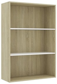 801013 vidaXL Bibliotecă 3 rafturi, alb/sonoma, 80x30x114 cm, lemn prelucrat