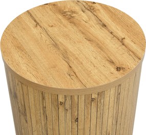 Set de 2 măsuțe de cafea rotunde, cu fronturi cu lamele verticale din lemn natural și colțuri rotunjite, 75x75x36 cm/50x50x50,5 cm, Culoare naturală