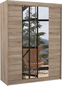 Dulap cu usi glisante si oglinda 150x200 cm, Iness, ADRK Furniture (Culoare: Alb)