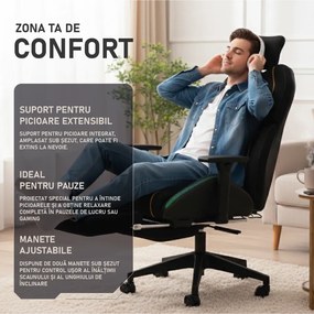 LUMINA X-Motion Pro – Scaun Gaming & Office Premium cu LED RGB și Suport pentru Picioare – Confort Inteligent și Design Spectaculos, Textil, Negru/Galben