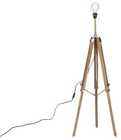 Lampă de podea rustică trepied lemn cu alamă antică - Cortin