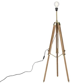 Lampă de podea rustică trepied lemn cu alamă antică - Cortin