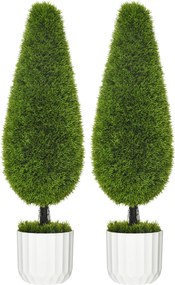 Set 2 Plante Artificiale cu Ghiveci de Ø12x16 cm, Muschi si Ciment, Plante Artificiale de 90cm din PE si Plastic, Verde-Alb HOMCOM | Aosom Romania