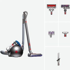 Aspirator fara sac Dyson Cinetic BigBall Absolute 2 447250-01, 700 W, 150 AW, 0,8 l, 35 cicloni, Redresare automata in caz de rasturnare, 5 accesorii, Nichel/Albastru