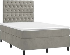 vidaXL Pat box spring cu saltea, gri deschis, 120x190 cm, catifea