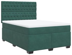 3290939 vidaXL Pat box spring cu saltea, verde închis, 140x200 cm, catifea