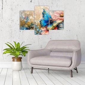 Tablou - Pictura de flori și fluturi (90x60 cm)
