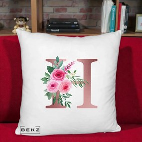 Cadou Personalizat - Perna Personalizata Monograma Rose Gold Litera H, 40x40 cm, Alb Pufos, Husa Detasabila, Perna Inclusa, BEKZ®