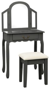 vidaXL Masă toaletă cu taburet, gri, 65x36x128 cm, lemn paulownia, MDF