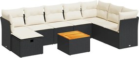vidaXL Set mobilier de grădină cu perne, 9 piese, negru, poliratan