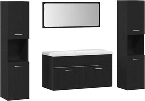 vidaXL Set de mobilier pentru baie 4 pcs Stejar Negru Lemn compozit