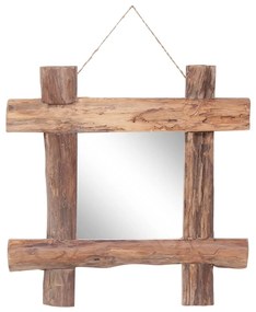 Oglinda cu rama busteni, natural, 50x50 cm, lemn masiv reciclat 1, Maro, 50 x 5 x 50 cm