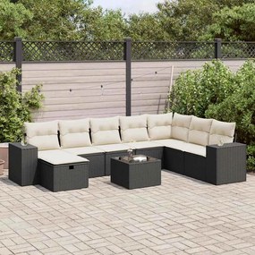 3325742 vidaXL Set mobilier de grădină cu perne, 9 piese, negru, poliratan