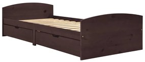 322157 vidaXL Cadru de pat cu 2 sertare, maro închis, 90x200 cm, lemn de pin