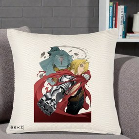 Perna Personalizata Fullmetal Alchemist Brotherhood Edward si Al Poster, 40x40 cm, Crem Reliefat, Husa Detasabila, Perna Inclusa, BEKZ®